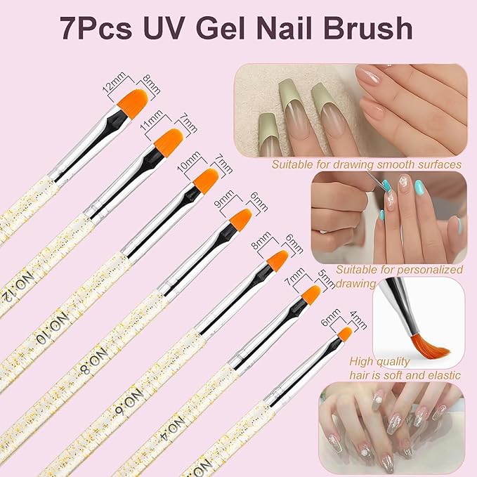 JEONEKID 12Pcs Uv Gel Nail Brush and Dotting Pen Set – 7pcs Nail Art Brushes (No.2-14) + 5 Double-End Dotting Tools for Acrylic, Gel Polish, DIY Manicure Design