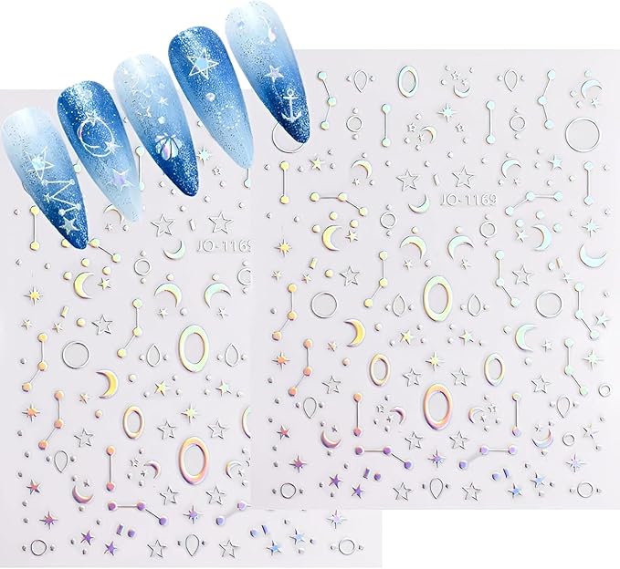 12 Sheets Star Nail Stickers 3D Self Adhesive Aurora Heart Nail Decals Moon Glitter Design Nail Stickers Nail Art Supplies for Women DIY Manicure Acrylic Decoration