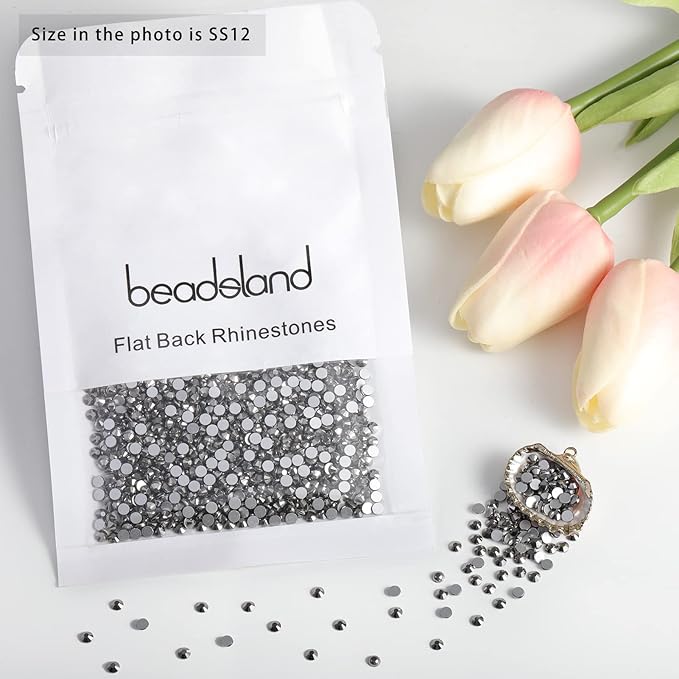 Beadsland Flat Back Crystal Rhinestones Round Gems for Nail Art and Craft Glue Fix, Hematite, 3.0-3.2mm, SS12/1440pcs