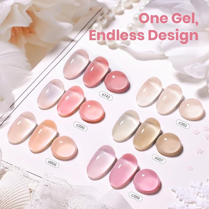 Beetles Sheer Blush Nude Gel Nail Polish Set - 6 Colors 15ML Nude Pink Brown Neutral Jelly Gel Polish Kit Sheer Translucent Effect Soak Off UV Nail Art Design Manicure Gift for Women