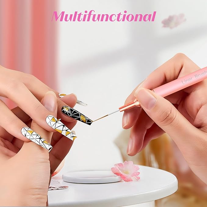 Liner Brush for Nails, 5Pcs Thin Nail Art Brushes Professional Nail Detail Brush for Gel Polish Sizes 4/8/12/20/25mm (Pink)