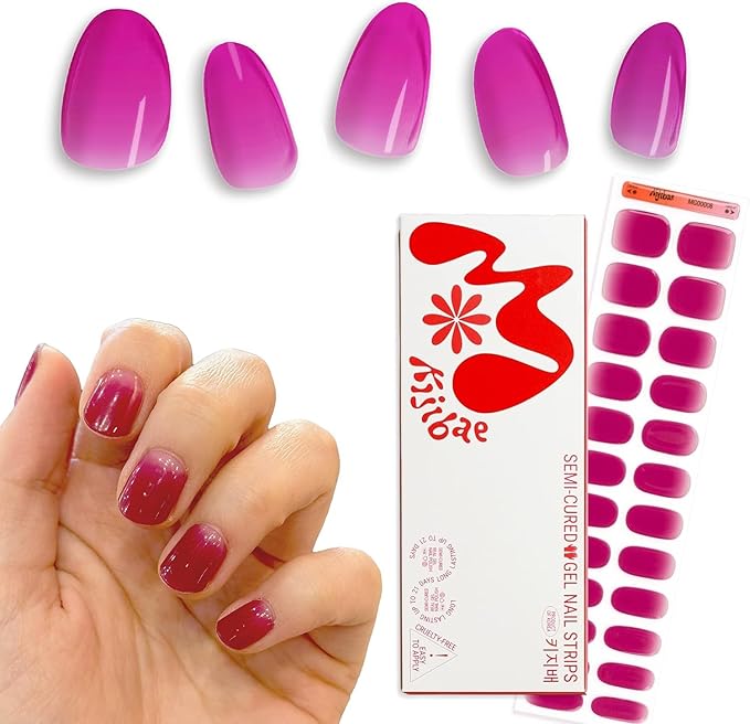 Semi Cured Gel Polish Strips | 24pc UV LED Required Wraps | Gift Peel and Stick Nails | Coquette DIY Home Manicure | Press On Alternative (Cough Syrup)