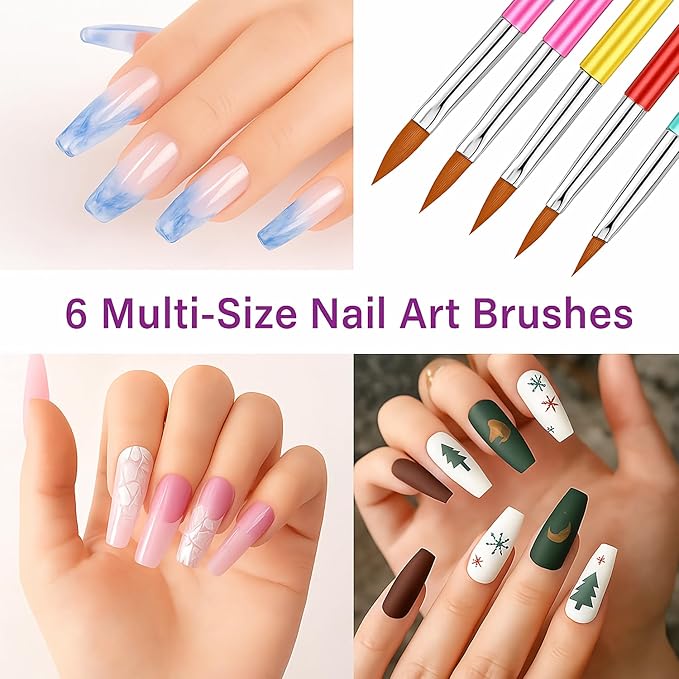 Dual-Ended Nail Art Brush & Dotting Pen Set - 5PCS Metal Rainbow Nail Brushes for Acrylic Gel, 3D Design, Extension, Manicure - Professional DIY Home Salon Tools