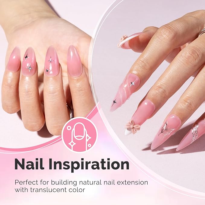 MelodySusie Pink Builder Nail Base Gel for Nails Thickening, Soak Off UV Extension Gel, Rhinestone Nail Glue for Nail Art Design Salon DIY Manicure at Home Gift for Women