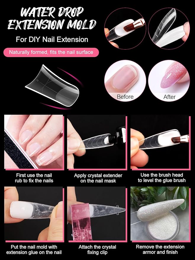 EBANKU Duck Nail Dual Forms for Poly Nail Extension, 120PCS Medium Length Duck Nail Tips Reusable Full Cover French Tip Molds for Builder Gel Nail Art Design Salon&DIY, 12 Sizes
