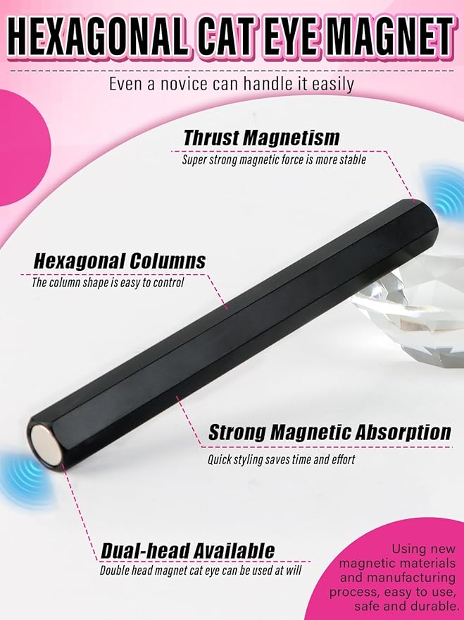 TOROKOM Cat Eye Magnet for Nails, 2-Pack 5 in 1 Nail Magnet Long Double-head Nail Polish Magnet Pens for Nail Art, Strong 3D Magnetic Nail Polish Magnets Nail Design Tools, Black