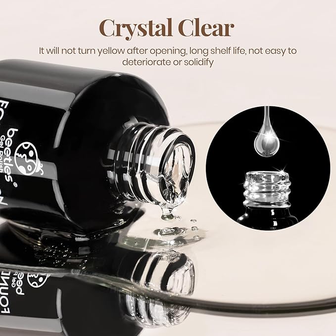 beetles Gel Polish No Wipe Gel Top Coat - Clear Color Top Coat Gel Nail Polish Shine Finish and Long Lasting, Soak Off Nail Lamp, 15ml Spring Nails Gifts for Women
