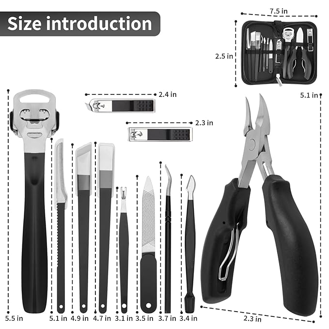 Ingrown Toenail Clippers, Upgraded 11Pcs/set Nail Treatment Foot Tool Kit, Pedicure Knife Nail Lifter Cutter Cuticle Manicure Kit Foot Care Toe Nail File for Podiatrist Ingrown Seniors Adult
