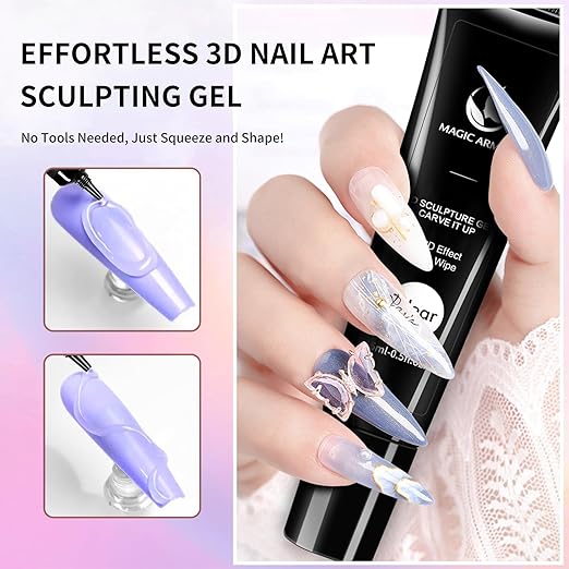 15g 3D Nail Gel and Chrome Powder Kit, Sculpting Gel Nail Art Glue for Art Designs DIY Craving Molding for Decoration Manicure Pedicure Use
