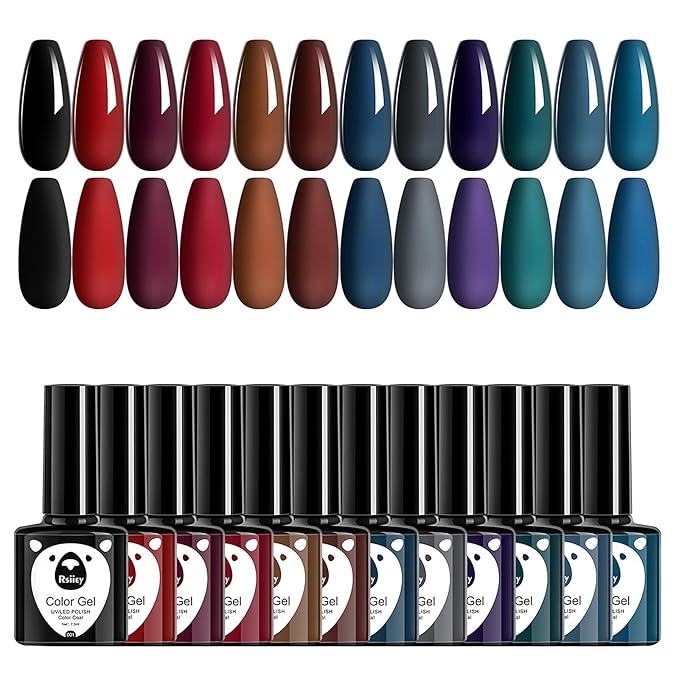 Classic Gel Nail Polish Set, 12 Colors Nude Gray Pink, Nail Polish Gel Manicure Kit (Classic Dark Series, 12pcs)