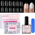 Extra Short Almond Press On Nails For Girl, 216Pcs Pre Etched Clear Press On Nails Kit For Kids,Full Cover False Nail with 3 in 1 Nail Glue, Fake Nails Extension Set for Home DIY 12size