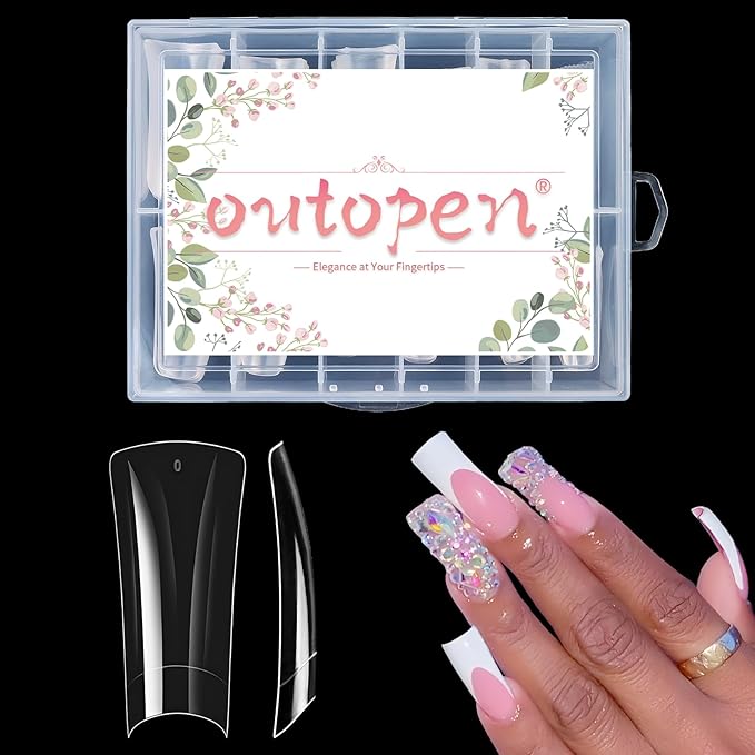 outopen 440pcs Extra Long Duck Nail Tips XXL Feet Clear Flare Nail Tips for French False Nail Extension Y2K Vibe Half Cover Duck Tips for Polygel Acrylic Extension Beginners DIY Manicure,11 Sizes