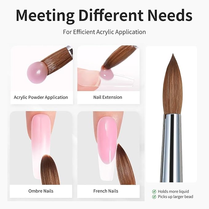 100% Pure Kolinsky Acrylic Nail Brush Solid Wood Handle Professional Manicure Brushes for Powder Nail Acrylic Application - Salon & DIY Nail Art Essentials - Size 16, 1.0 Count