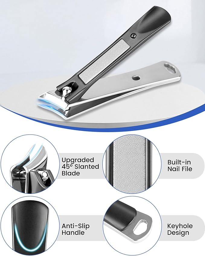 Thick Toenail Clippers for Seniors, Professional Edgy Nail Clippers for Men, Heavy Duty Large Finger Nail Clippers Adult, Angled Head Nail Clippers Cutters with Long Handle (3PCS Nail Clippers Set1)