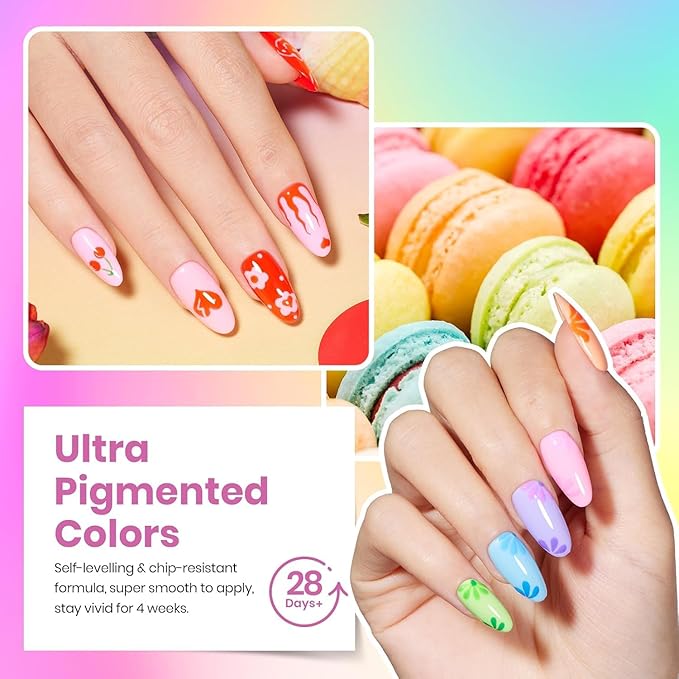Beetles Spring Gel Polish Set - 36 Colors Pastel Neon Rainbow Bright Color Gel Polish Set with Base Coat Glossy Matte & Glitter Top Coat Pink Red Yellow Manicure Vivid Whimsy Easter Gifts for Women