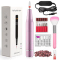 Electric Nail Drill, Ultra-Quiet Low Vibration Electric Nail File, Portable Electric Nail File for Crystal Gel Nails, Manicure and Pedicure Tools Polishing Set for Home and Salon Use (Pink Set)