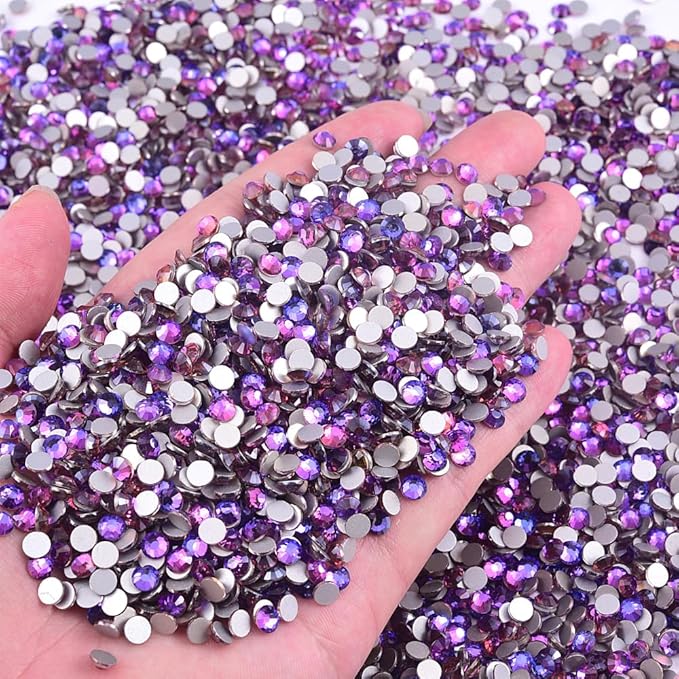 Blinginbox 1440Pieces SS10/2.7-2.9mm Flat Back Crystal Rhinestones Round Gems for Nail Art,Purple Velvet