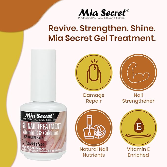 Mia Secret Gel Nail Treatment With Vitamin E and Calcium, 15ml - Nail Repair and Strengthening Polish (Tiramisu)