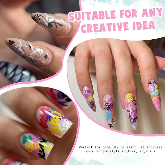 12 Color Nail Art Pens 0.5 MM Nail Polish Pens Set Nail Point Graffiti Dotting Pen + 24 Pcs Template Stickers Drawing Painting Lines DIY Manicure Art Waterproof and Quick-drying Nailart Markers Kit