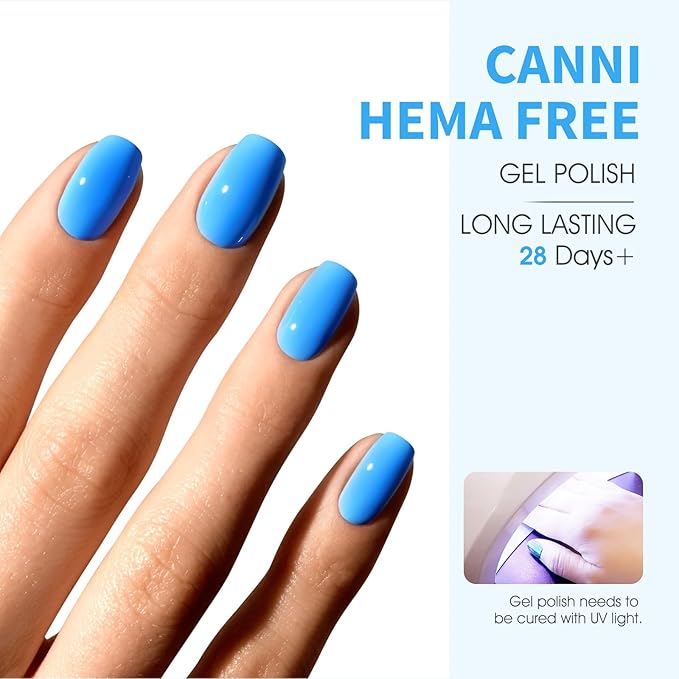CANNI Blue Gel Nail Polish, 1Pcs Bright Blue Gel Polish Color High Gloss Soak Off U V Nail Manicure Salon DIY