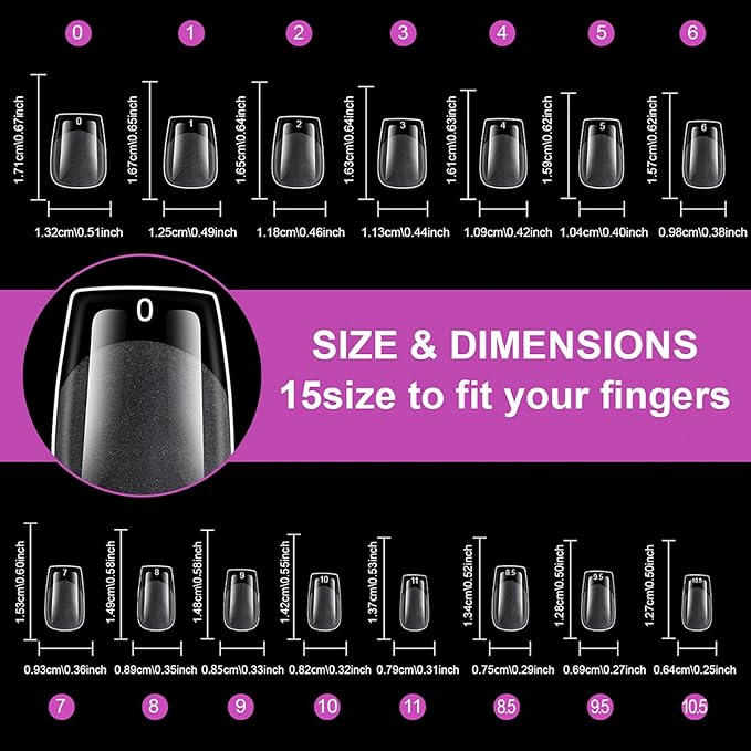 510pc Short Coffin Nail Tips, Soft Gel Nail Tip Coffin Fake Nails Artificial Fingernail, 15 Sizes Full Cover Clear Press on Nail Short Acrylic Nails Tips for Nail Extension, Press Nails Making