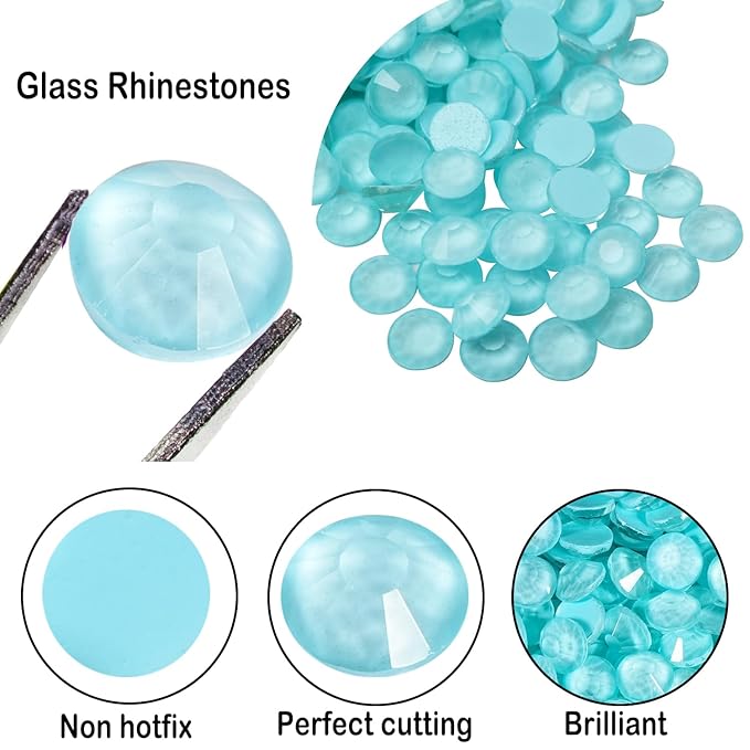 Flatback Glass Rhinestones,Bedazzler Gems 1440pcs Non Hotfix Crystal Rhinestones for Nail Charms Crafts Clothes Tumblers,Eggshell Blue Neon,SS10