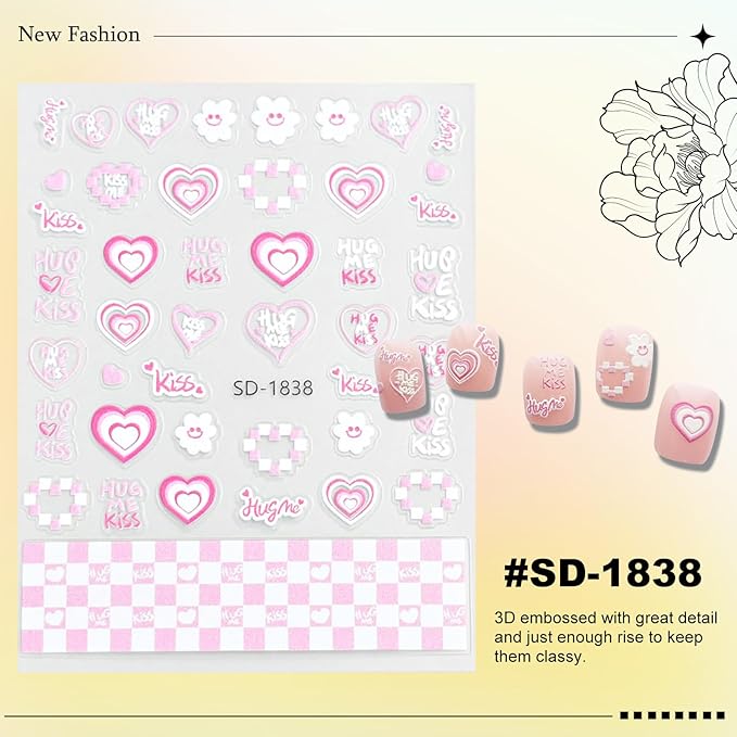 12 Sheets Cute Nail Stickers for Nail Art Stickers Cartoon Decals 3D Self-Adhesive Pegatinas Uñas Colored Letters Rainbow Flower Strawberry Nails Art Design for Women Manicure Decoration YX1231