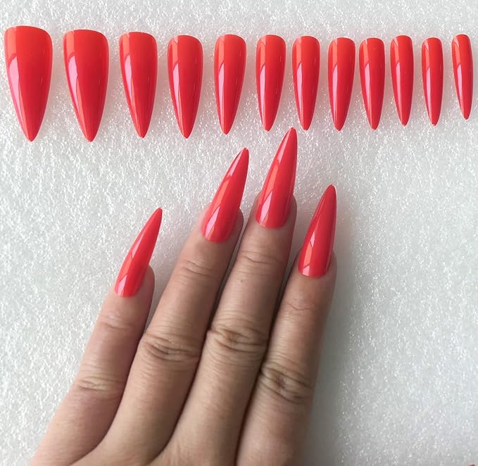 LoveOurHome 576pc Stiletto Press on Nails Long Fake Nails XL Stiletto Glue on Nails Full Cover Acrylic Nail Tips Pointy Nails Press ons Long Artificial Nail Women Girls Halloween Fake Fingernails