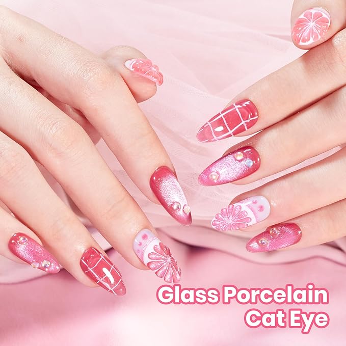 Beetles Apple Sweet Gleam Pink Cat Eye Gel Nail Polish - 15ML Glitter Pink Cat Eye Spring Gel Polish Magnetic Shimmer Effect Soak Off UV Nail Art Design Salon DIY Manicure Gift for Women