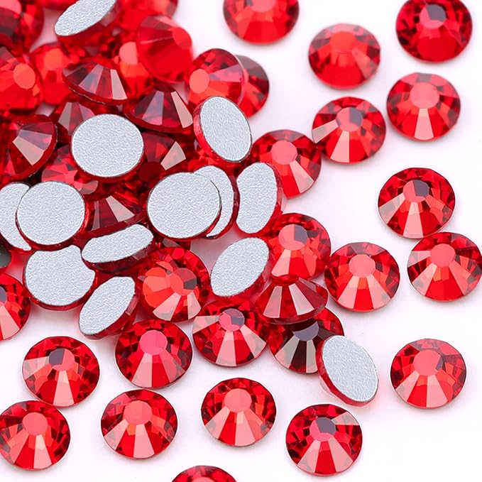 Dowarm 1440 Pieces SS6 Flatback Rhinestones, 2MM Flatback Crystal Rhinestones for Craft, Nails, Dance Costumes, Non Hotfix, Red/Siam