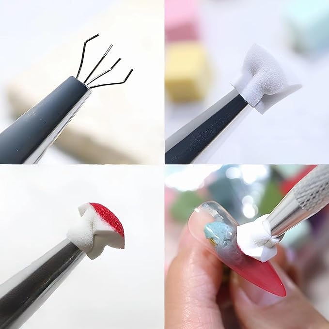 100Pcs Soft Nail Sponges for Ombre, Nail Art Tools, Nail Art Sponges with Grabbing Pen,Stir Spoon, Ombre Nail Brushes, Manicure Professional Accessories Supplies