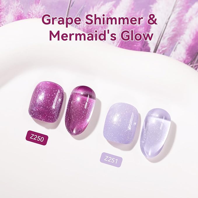 Purple Sparkle Nail Polish, Mermaid Shimmer Shades Classic Fingernail Toenail Polish Duo, Caster Oil Enriched, Non-Gel, Vegan, Opaque, Quick Dry Lilac Glitter DIY Nail Art