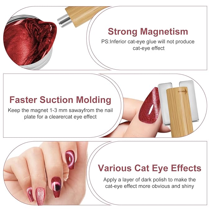Multifunctional Nail Magnet,Cat Eye Magnetic for Nails,Detachable Design with Solid Wood Shell Protection,Strong Magnet for nails Salon Art Tools(Original Wood)