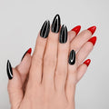 Hypnaughty 30 Pcs Revenge Almond Black Glossy Press On Nails With Bright Red Gloss Underneath & Nail Kit With Glue (Revenge Almond)