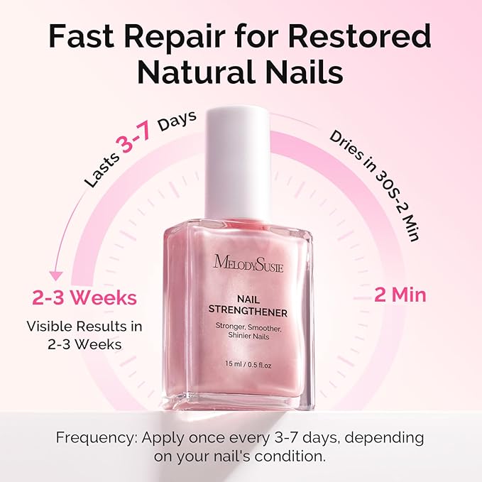 MelodySusie Nail Strengthener and Growth Treatment, 2-in-1 Ridge Filling Base Coat & Glossy Concealer Polish for Damaged Nail Repair and Healthy Shine,Gifts for Women 15ml 0.5 Fl Oz Sparkling Pink