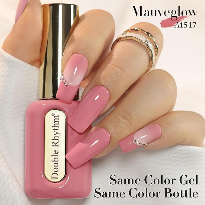Double Rhythm 0.50 OZ Gel Polish Hema Free Same Color Same Bottle Golden Round Translucent Neutral Natural Milky 15 ML Jelly UV Polish Art DIY at Home (Coral Pink-C1517)