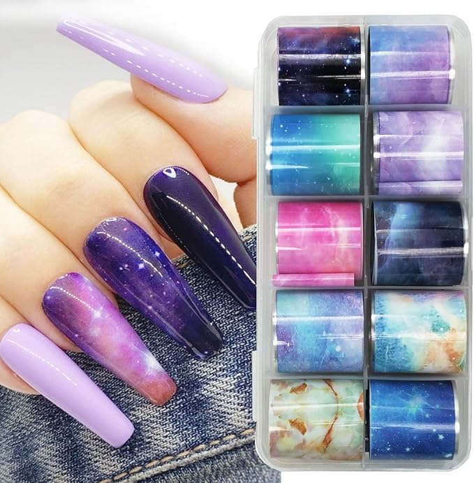 LoveOurHome 30 Sheet Nail Art Foil Transfer Stickers Decals Designer Flower Starry Sky Holographic Nail Foils Fingernail Tattoos Manicure Decor for Acrylic Nails DIY (Flower)