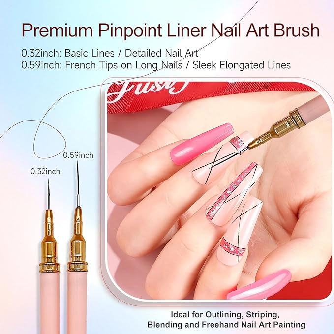 65Pcs Nail Art Tools Set, Professional 7Pcs Nail Art Brushes and 2Pcs Striping Liner Brush, 3Pcs Dual Tipped Dotting Pen, 4-types Cat Eye Magnet, 50Pc Nails Sponges for Ombre & Grabbing Pen