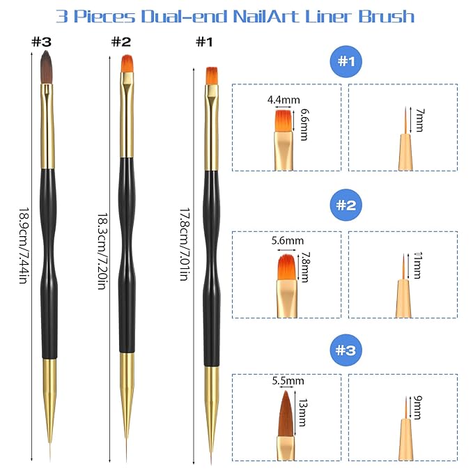 8 PCS Dual-Ended Gel Nail Brushes Set for Professional Salon and Home DIY Use, Includes Nail Liner Brushes, Nails Art Pen