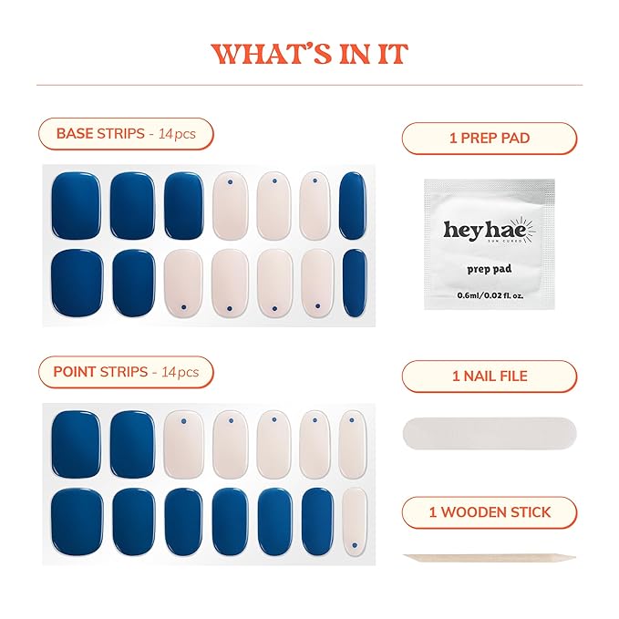 Heyhae Semi Cured Gel Nail Strips | No LED Lamp Needed | Solid, Blue, Spring | Easy Apply & Remove, Salon Quality | Includes 28 Strips, 1 Prep Pads, Nail File & Wooden Stick - Hey, Let's Play Ball