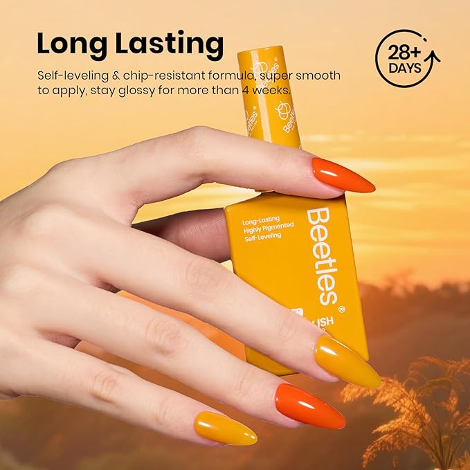 Beetles Hema-Free Gel Polish Set – 6PCS 15ML Golden Hour Hema Free Gel Nail Polish Set, Burgundy Orange Dark Red Green Color Matching Bottles Soak Off UV LED DIY Home Salon Gift for Women