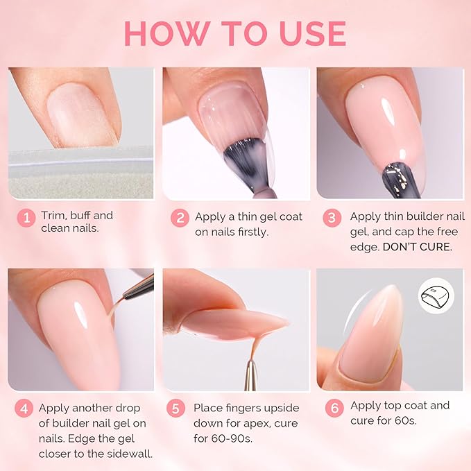 MelodySusie 2PCS 15ML Gray Pink and Pink Builder Gel Set for Nails Thickening, Soak Off UV Extension Gel Rhinestone Glue in a Bottle for Nail Art Design Gift for Women DIY Manicure at Home 012+027