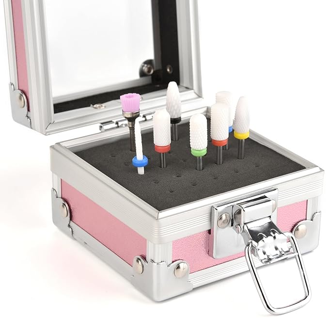 Professional 25 Holes Nail Drill Bits Box Container Nail Drill Grinding Bit Holder Nail Polish Head Storage Box Nail Tools Organizers Container Display Storage Box Manicure Tool (Black)