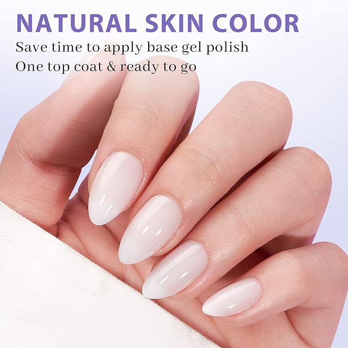 BTArtboxnails Almond Gel Nail Tips Short - Pre Colored Milky White Soft Gel Nail Tips, Milky White Press on Nails, Natural XCOATTIPS