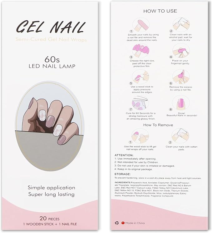 JMEOWIO Gel Nail Stickers White Flower Semi Cured Gel Nail Strips Wraps UV/LED Nails Art Design Decoration Accessories