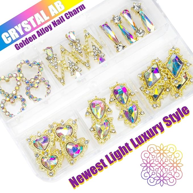 24pcs Crystal AB Nail Rhinestone Luxury Nail Charms 3D Heart Charms for Nails Big Nail Gems Nail Crystal Diamonds Jewelry Stones Alloy Nail Art Studs Nail Art Supplies w Box for Nails Decorations