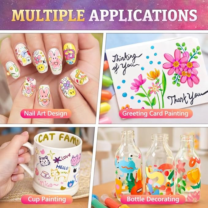 12 Colours Nail Art Markers, Nail Art Pens, Nail Polish Pens Set with Fine Tip, Water-Based Quick Dry Ink for DIY Nail Art, Manicure & Nail Design