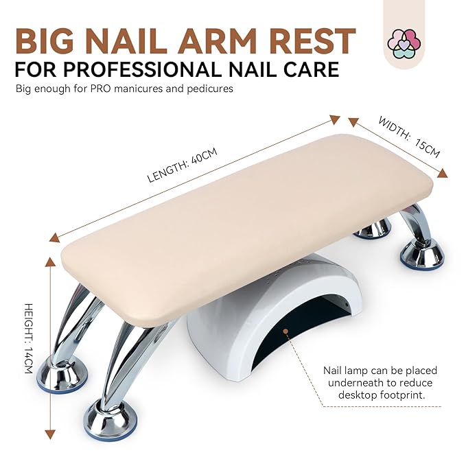 SAVILAND Arm Rest for Nails Tech Professional: 15.7" Full-Length Nail Arm Rest for Apricot Super-Comfort Big Nail Arm Restwith Microfiber Leather Mat Height Hand Pillow Cushion Nail Salon Manicure