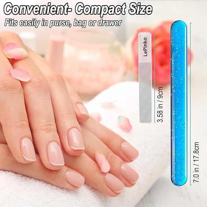 Diamond Nail File with Crystal Nail Shiner Set, Stainless Steel Nail File with Nano Glass Buffer, Metal Sapphire File with Nail Polisher, Professional Manicure Pedicure Kit for Salon Home and Travel
