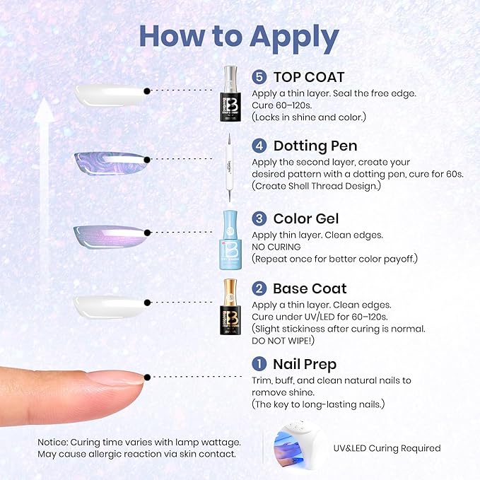 Beetles Pearl Gel Nail Polish - 15ml Stay Shining Lavender Nebula Gel Polish Blue Shimmer Purple Sparkle Thread Effect Nail Art Uv Led Home Salon Long-Lasting Soak-Off Nail Gel Gift for Women